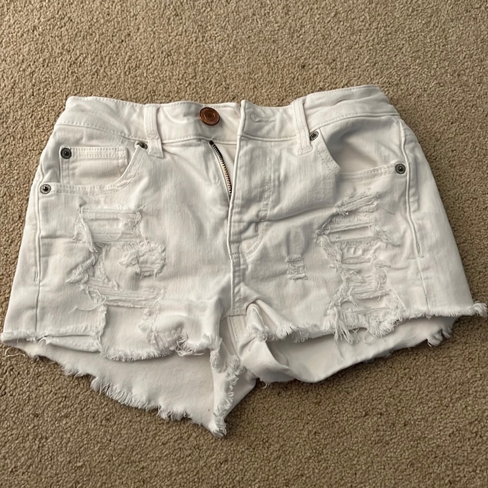 white jean shorts ae